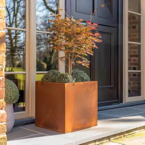 60cm Corten Steel Cube Planter with Rounded Corners