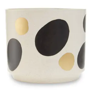 Interiors by Premier White & Gold Speckled Ceramic Planter, Modern Large Ceramic Garden Pot for Home Decor, Pots for Plants