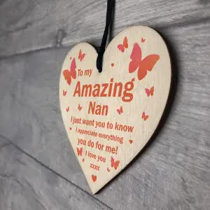 I Love You Nan Gift Hanging Wooden Heart Gift For Nan Birthday Mothers Day Plaque