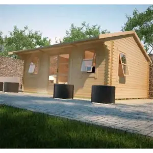 20ft x 14ft (6.09m x 4.26m) Neville 44mm Wooden Log Cabin (19mm Tongue and Groove Floor and Roof) (20 x 14) (20x14)