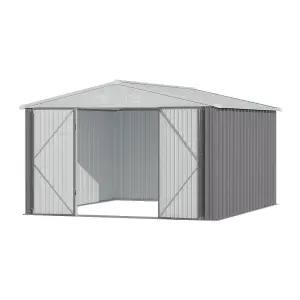 10x8ft Apex Roof Grey Waterproof Outdoor Metal Shed Garden Storage Shed with Base