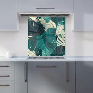 Tropical Green Leaves Premium Glass Kitchen Splashback W600mm x H600mm