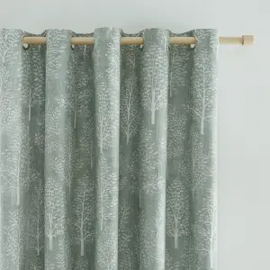 Catherine Lansfield Living Alder Trees 90x90 Inch Lined Eyelet Curtains Two Panels Sage Green