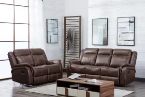 New Hampshire Tan Brown 2 Piece Leather Aire Reclining Sofa Suite Recliner 3 Seater and 2 Seater