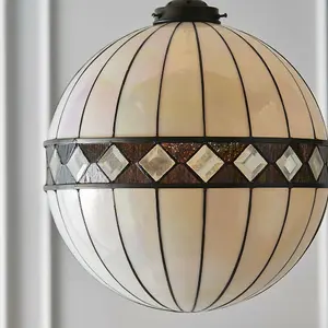 Tiffany Glass Hanging Ceiling Pendant Light Bronze & Natural Globe Shade i00118