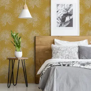 Superfresco Easy Ochre Gold effect Palm leaves Textured Wallpaper