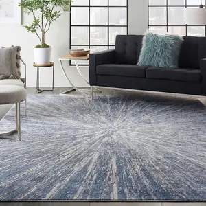 Blue Grey Silky Textures Abstract Optical/ (3D) Modern Rug For Bedroom & Living Room-119cm X 180cm