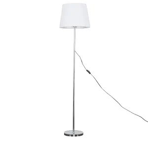 ValueLights Modern Standard Floor Lamp In Polished Chrome Metal Finish With White Tapered Light Shade