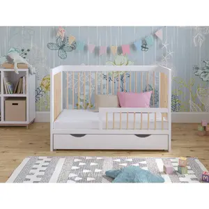 Adwolf Cot Bed with Drawer and Mattress White/Pine