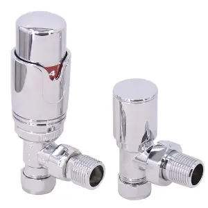 Right Radiators Chrome Angled TRV Thermostatic Radiator Valve and Manual Angled Valve 15mm x 1/2"