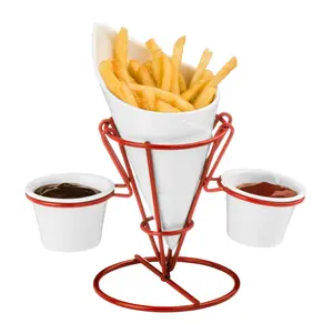 Maison by Premier Red Metal French Fry Cone With 2 Dip Dishes