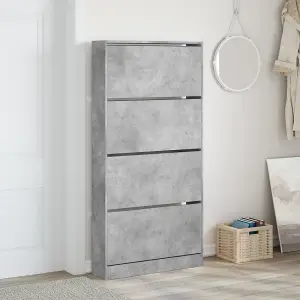 Berkfield Shoe Cabinet with 4 Flip-Drawers Concrete Grey 80x21x163.5 cm