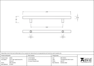 From The Anvil Satin Marine SS (316) 1.2m T Bar Handle Secret Fix 32mm Dia.