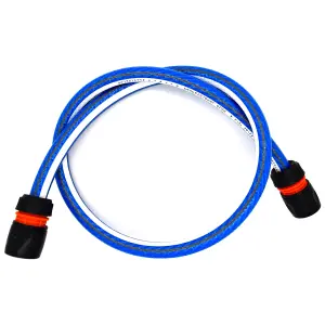 Garden Hose Pipe, Outdoor Tap to Reel Connection Set, 6 Layer Non-Toxic 1/2" Hose (Blue, 1.5 m / 4.92 ft + 2 Quick Connectors)