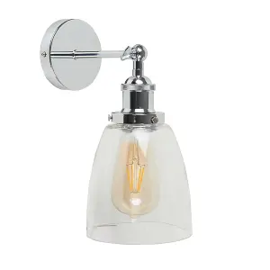 ValueLights Ezrah Retro Style Polished Chrome Adjustable Knuckle Joint Wall Light with Clear Glass Shade