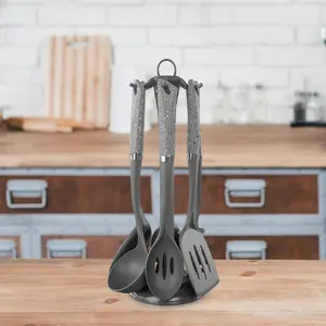 6-Piece Black Kitchen Utensils Set | Non-Scratch & Heat Resistant | BPA Free Plastic | Modern & Vibrant | Space Saving Grey