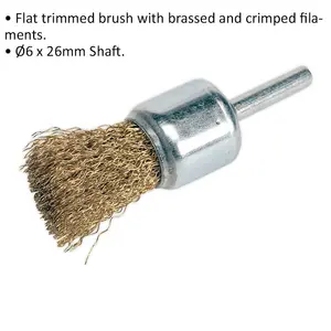 25mm Flat Top Decarbonising Brush - 6 x 20mm Shaft - 25mm Trim Diameter