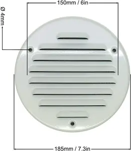 White Louvred Wall Vent Grille with Flyscreen, Fits 150 mm / 6 in Ducts, Round Ventilation Grille with Flat Back