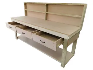 Wooden MDF top workbench, tool cabinet with drawers (V.1) (H-90cm, D-70cm, L-210cm) with back