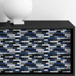 Walplus Lux Touch Grey And Blue Marble Long Mosaic Wall 2D Tile Stickers Multipack 48Pcs