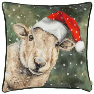 Evans Lichfield Christmas Sheep Piped Feather Rich Cushion