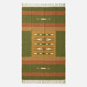 Homescapes Lundi Orange & Green Kilim Cotton & Jute Rug 160 x 230 cm