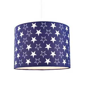 White Stars Children's/Kids Blue Cotton Fabric Bedroom Lamp or Pendant Shade