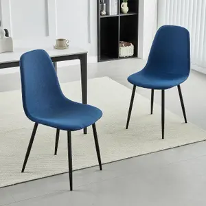 Set of 2 Blue Linen Fabric Dining Chairs with Upholstered Seat and Metal Legs-Bella by MCC