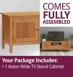 Hallowood Furniture Aston Wide TV Stand Cabinet with Storage and Cable Management