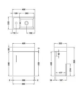 Cloakroom Wall Hung 1 Door Vanity Unit with Basin, 400mm - Woodgrain Charcoal Black