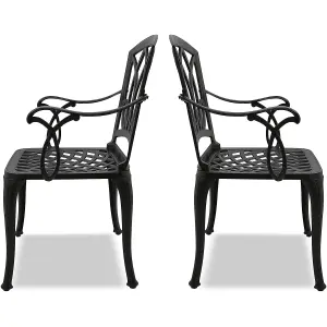 Homeology Positano 2-Large Garden and Patio Bistro Chairs with Armrests in Cast Aluminium Black