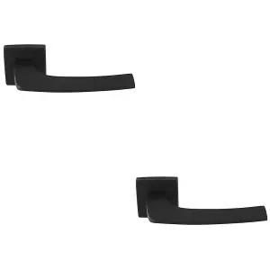 2 PACK - Premium Curved Slim Door Handle Set - Matt Black Plain Lever on Square Rose