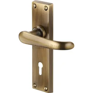 Heritage Door Handle Lever Lock Windsor Design (Set of 2) Antique Brass