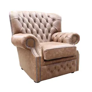 Chesterfield Handmade Armchair Cracked Wax Tan Leather In Monks Style