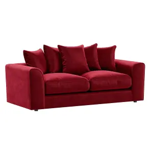 Brooklyn Plush Velvet Fibre Fabric 3 Seater Sofa Red