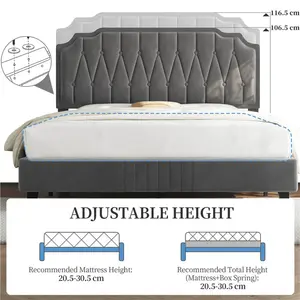 Upholstered Bed Frame with with Button-Tufted Headboard Dark Grey / Double