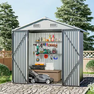 6 x 4 ft Apex Metal Shed Garden Storage Shed with Double Door,Grey