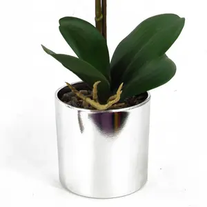 46cm Artificial Orchid White with Silver Pot