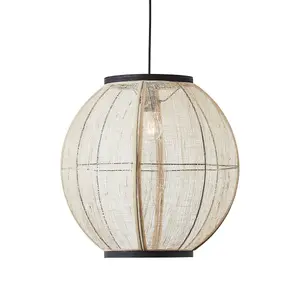 Luminosa Zaire Single Pendant Ceiling Lamp, Natural Linen, Matt Black