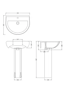 Round 1 Tap Hole Basin & Full Pedestal - 550mm