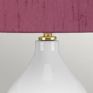 Luminosa Isla Table Lamp with Round Tapered Shade, Aged Brass, White, Purple