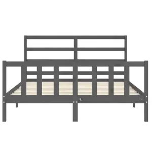 Berkfield Bed Frame with Headboard Grey King Size Solid Wood