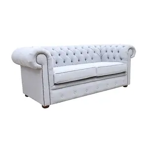 Chesterfield Handmade 2.5 Seater Sofa Catania Ash Grey Fabric In Classic Style