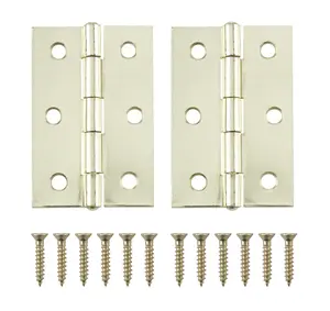 Brass-plated Metal Butt Door hinge NO75 (L)65mm (W)65mm, Pack of 2