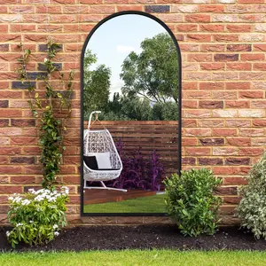 MirrorOutlet Arcus - Black Metal Framed Arched Garden Wall Mirror 63" X 31" (160CM X 80CM)