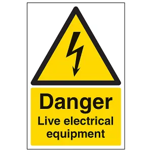 Danger Live Electrical Equipment Sign - Adhesive Vinyl 200x300mm (x3)