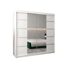 Verona 04 Contemporary 2 Mirrored Sliding Door Wardrobe 9 Shelves 2 Rails White Matt (H)2000mm (W)2000mm (D)620mm