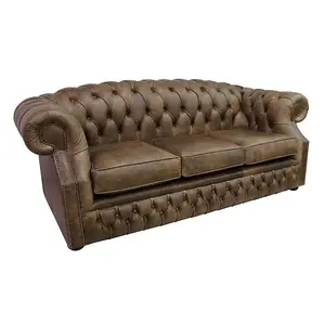 Chesterfield 3 Seater Cracked Wax T Brown Leather Sofa Bespoke In Buckingham Style