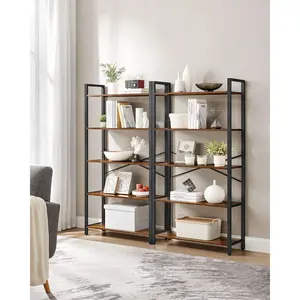 Lakesha Etagere Bookcase Rustic Brown/Black / 153cm H x 66cm W x 30cm D