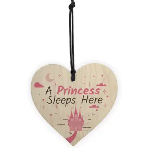 Red Ocean A Princess Sleeps Here Wooden Hanging Heart Baby Daughter Bedroom Plaque Girls Door Sign